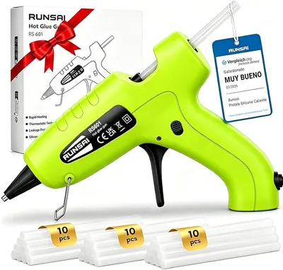 RUNSAI Pistola Silicona Caliente Antigoteo con 30 Barras Pegamento 7mm-30W