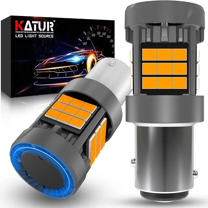 KATUR Bombilla LED 1157 BAY15D Canbus 3000LM Ámbar Amarillo con Ventilador