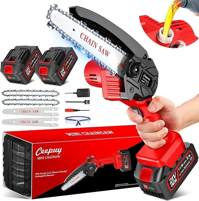 CEEPUY Mini Motosierra Eléctrica a Batería 2x4000mAh, 6 Pulgadas, 880W