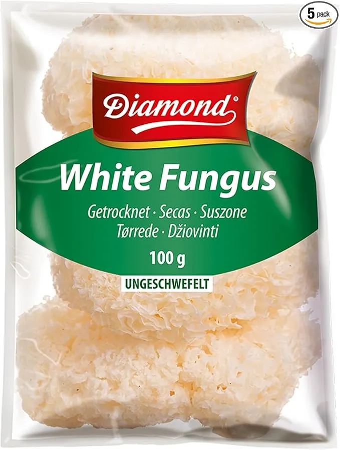 DIAMOND Setas White Fungus (Hongo blanco), setas secas asiáticas para sopas y platos wok - 5 x 100 g