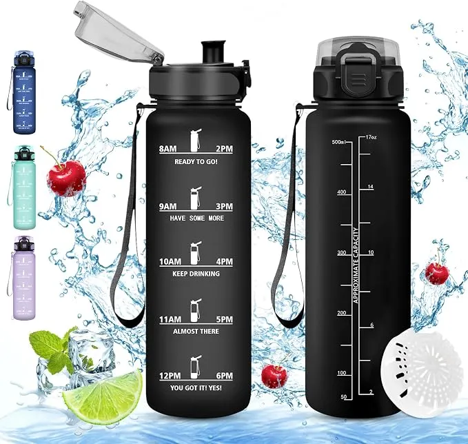 Vikaster Botella de Agua Deportiva Reutilizable con Filtro 0.5L