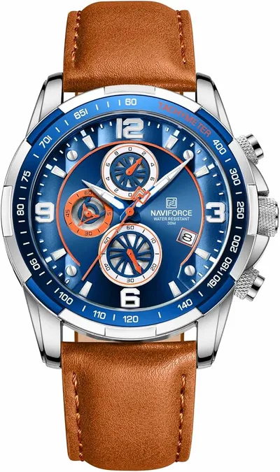 Naviforce Reloj Deportivo analógico de Cuarzo para Hombre con cronógrafo y Correa de Piel