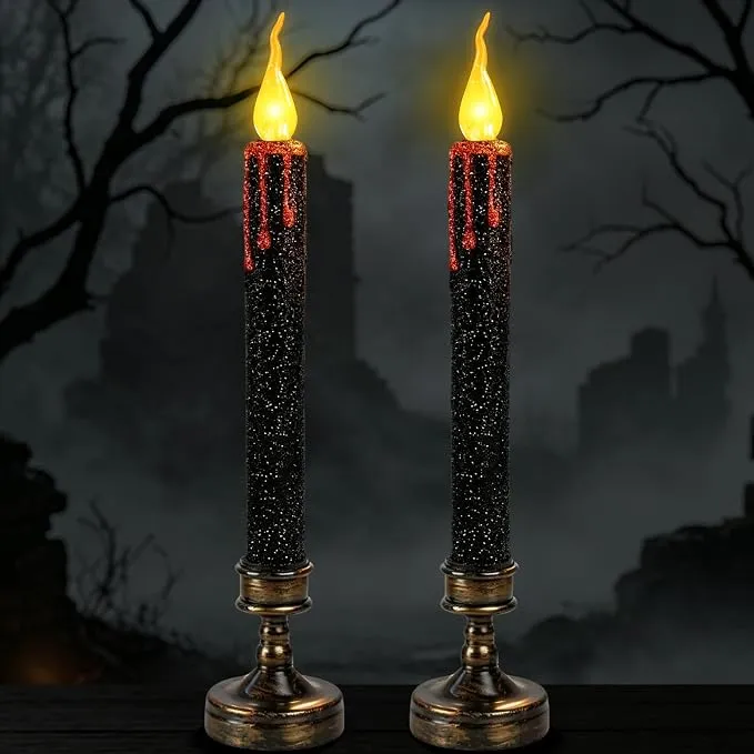 Lote de 2 Velas LED Halloween Sangre Negras para Decoración