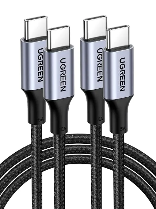 UGREEN Pack 2 Cables USB C 100W Carga Rápida PD3.0 Nylon Trenzado (1 Metro)