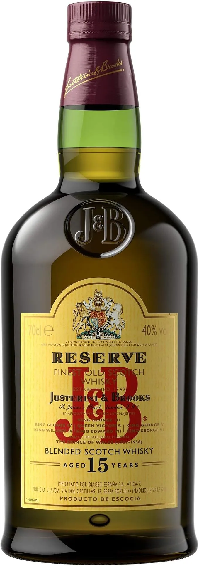 J&B Reserve Aged - Whisky Escocés Blended Madurado 15 Años