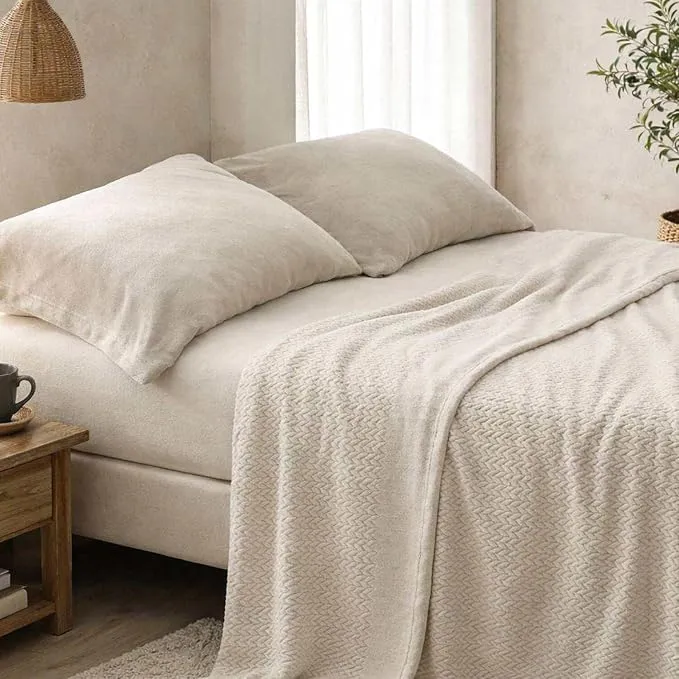Juego Sábanas Coralina Burrito Blanco Invierno Cama 90 Marfil