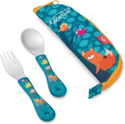 MAPED Set De Cubiertos Infantiles, Cuchara Y Tenedor De Acero Inoxidable Con Estuche
