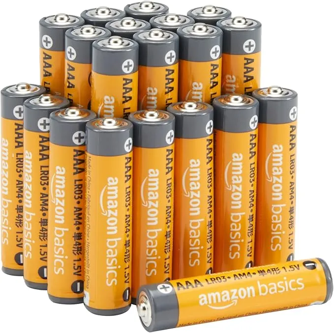 Amazon Basics Pack 20 Pilas AAA Alcalinas Alto Rendimiento 1.5V, Larga Duración 10 Años