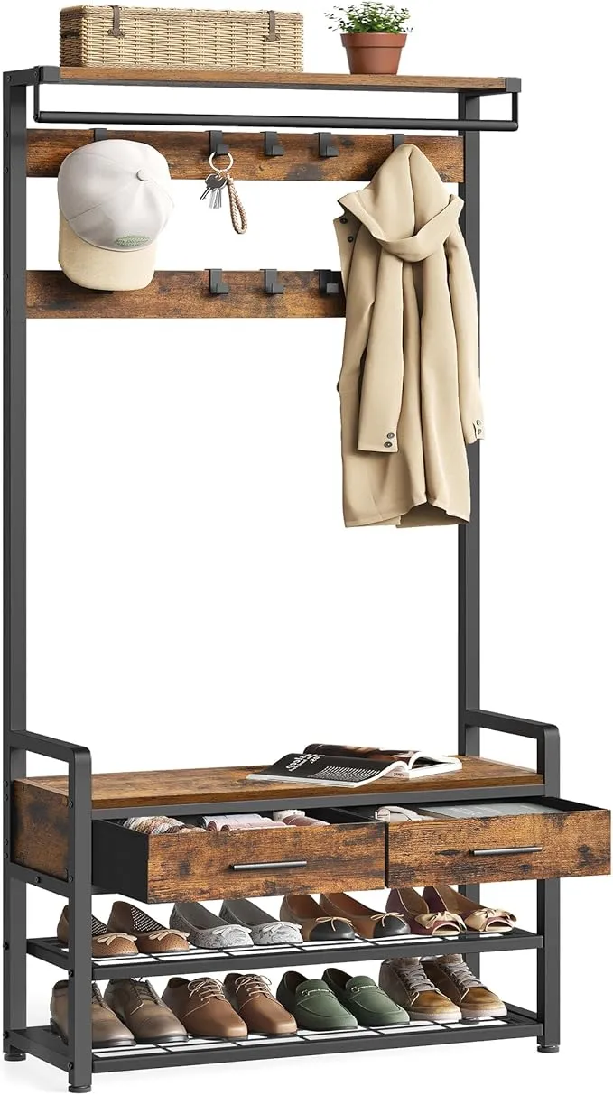 VASAGLE Perchero Recibidor con Banco Zapatero y Cajones