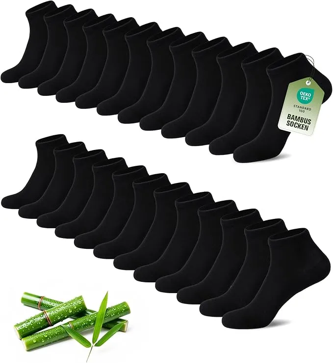 SukModen 12/24 Pares de Calcetines de Sneaker para Hombres y Mujeres en Bambú, Anti-Olor Transpirable Medias Cómodas