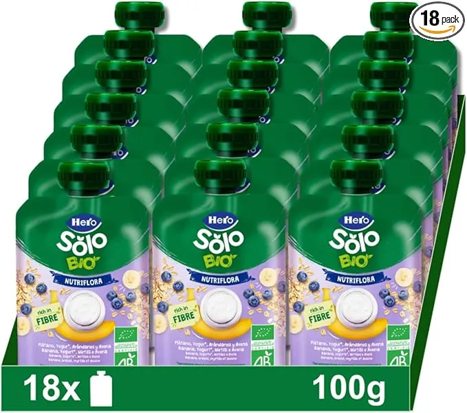 Hero Solo Bio Bolsitas Plátano Arándanos Yogur Avena (18x100g)