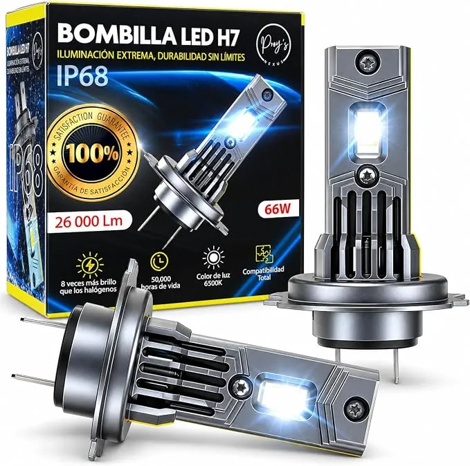 PROY'S NEXUS® Super Pack 2 Bombillas H7 LED 26000LM Premium Largo Alcance 66W