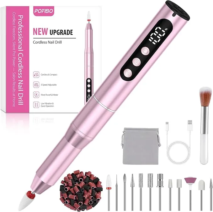 POFIBO Torno Profesional para Uñas 35000 RPM USB, Set Manicura 12 en 1