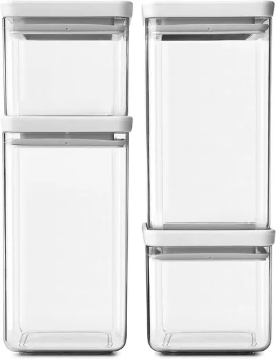 Brabantia tasty + set de 4 botes apilables cuadrados de plástico transparente