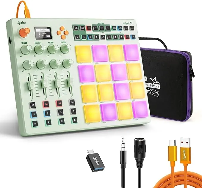 Controlador MIDI Inalámbrico Synido con 16 Pads RGB y Pantalla OLED