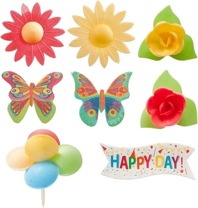 Dekora 166016 Piezas de Decoración Comestible para Pastel de Oblea Happy Birthday