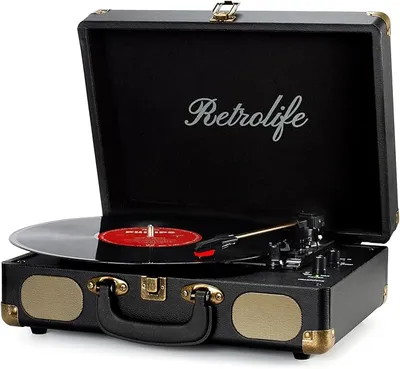 Tocadiscos de vinilo portátil con correa de 3 velocidades