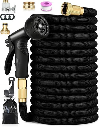 Manguera Flexible de Jardín 15m Negra Extensible Profesional Antienredos