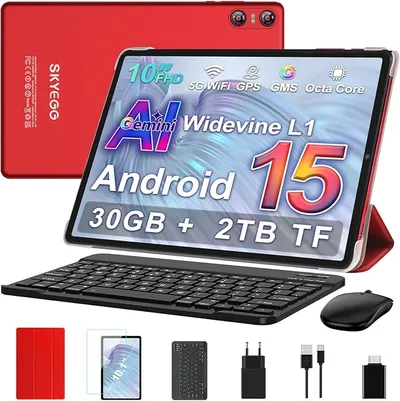 Tablet SKYEGG 10" Android 15 con Gemini AI, 30GB RAM y Accesorios