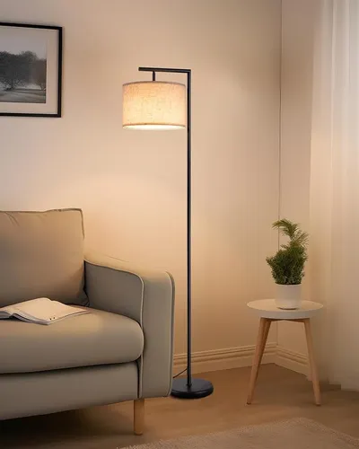 EDISHINE Lámpara de Pie Minimalista con Pantalla de Lino Beige