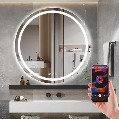 Espejo de Baño Redondo Ratsamee 80cm con LED Regulable, Antivaho y Bluetooth