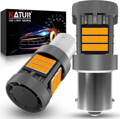 Bombillas LED KATUR 1156 BA15S Canbus 500% Brillo 3000LM Ámbar Amarillo con Ventilador