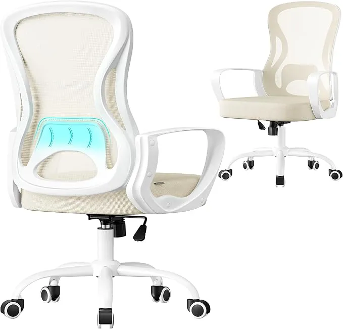 SONGMICS Silla de Oficina Giratoria OBN043LH02 - Beige y Blanco