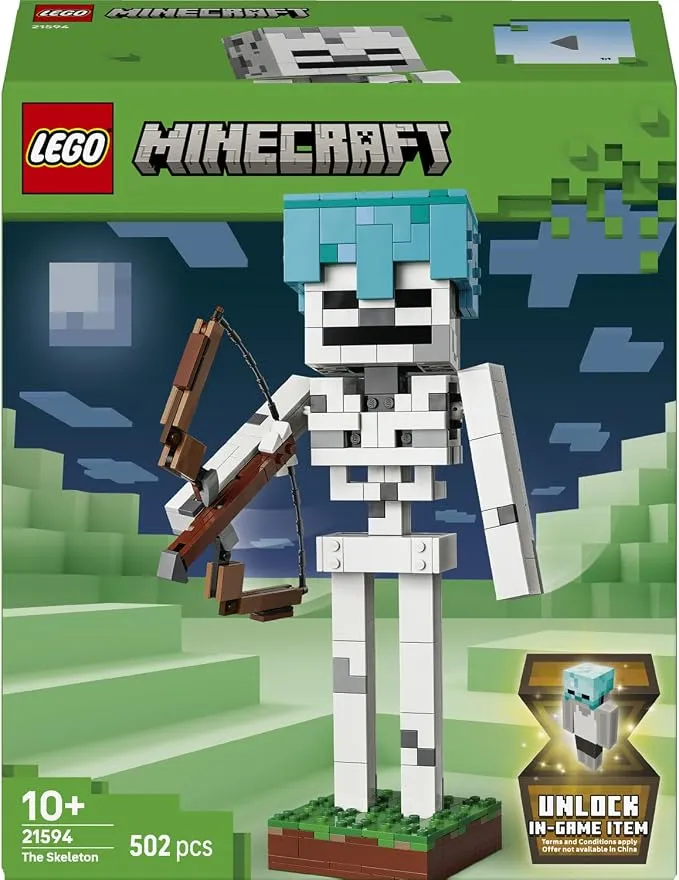 LEGO Minecraft El Esqueleto 21594: Figura Articulada con Casco de Diamante, 502 Piezas