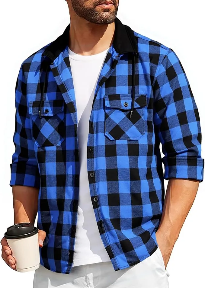 Camisa de Franela SwissWell para Hombre con Capucha y Bolsillos