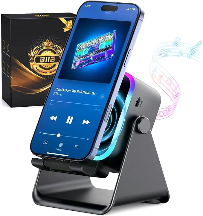 BIIB Regalos Originales para Hombre, Bluetooth Speaker Tecnologicos, Regalos Cumpleaños Hombre Mujer, Altavoz Bluetooth Inductivo con Soporte para Teléfono, Regalo Papa