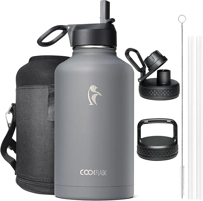 Botella de Agua Isotérmica Coolflask de 2L con Pajita y 3 Tapas