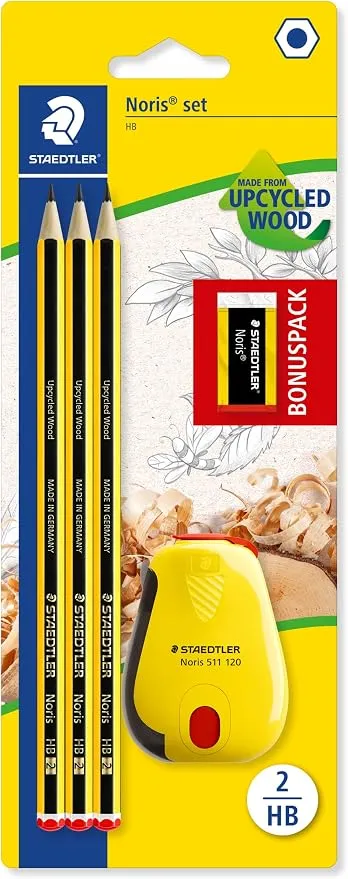 Pack 3 Lápices Grafito Staedtler Noris Edición Limitada + Afilalápices y Goma Gratis