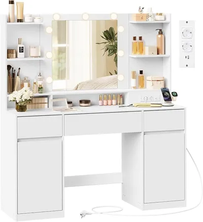 Tocador VASAGLE con Espejo LED y 3 Cajones, Blanco Nube