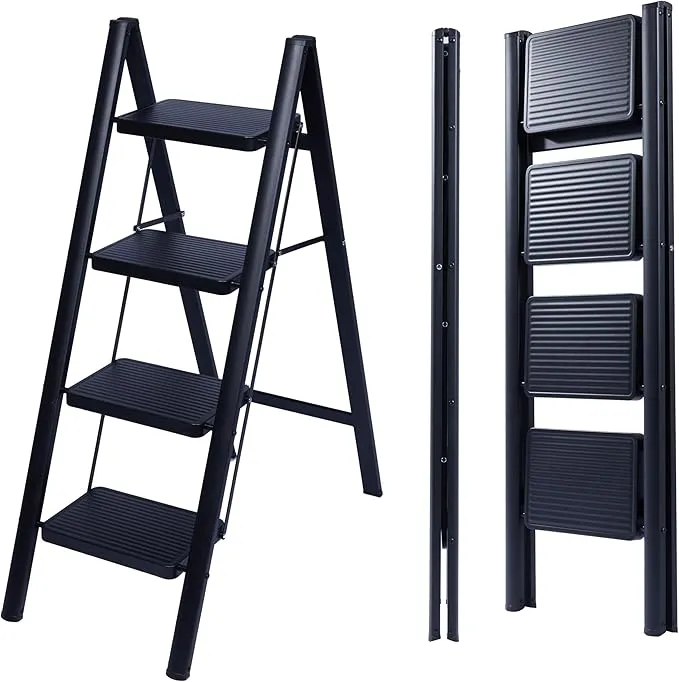 Escalera Plegable UZIRO 4 Peldaños Antideslizante - Ideal Hogar/Oficina