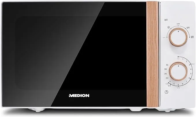 Microondas Medion 20L 700W con Diseño Madera y Espejo - Blanco