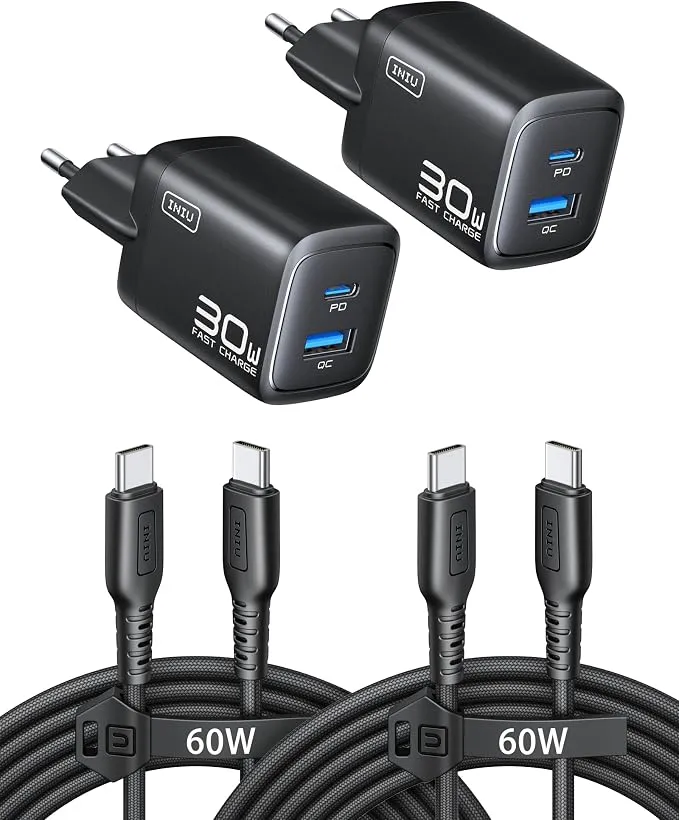 Lote 2 Cargadores INIU GaN 30W USB-C/USB-A con Cable 60W