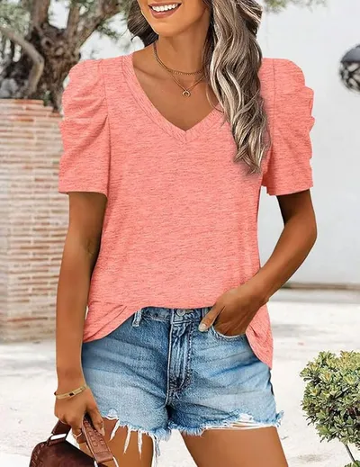 Camisa de verano para mujer con cuello en V