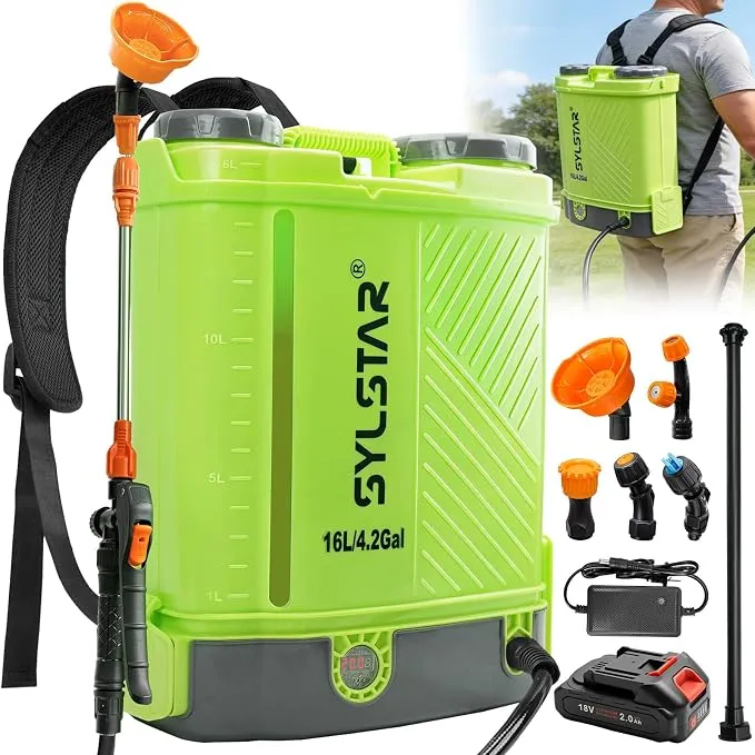 SYLSTAR Pulverizador Eléctrico 16L con Batería Compatible Makita 18V