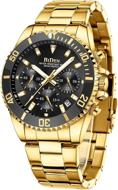 HANPOSH Reloj Hombre Cronógrafo de Acero Inoxidable Impermeable Fecha Analógica Reloj de Cuarzo de Negocios Casual Moda Relojes de Pulsera para Hombres