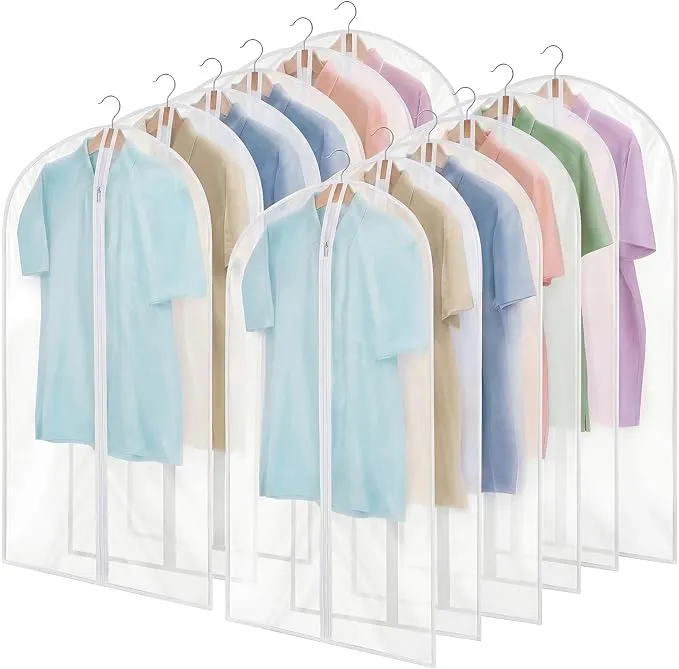Pack 12 Bolsas de Ropa Translucidas PEVA para Almacenamiento de Trajes y Vestidos