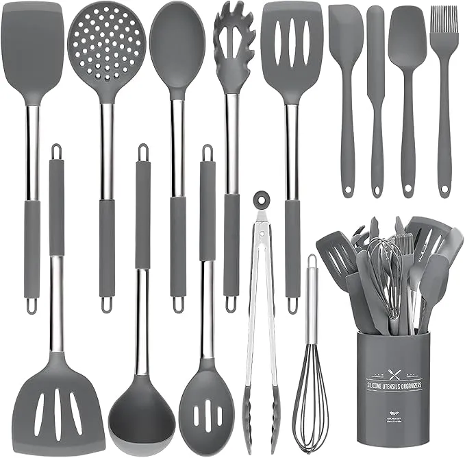 Juego Utensilios Cocina Silicona 15 Piezas Antiadherente Mango Acero Inoxidable