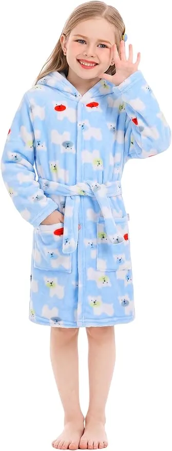 Albornoz Coral Polar con Capucha para Bebé y Niños (Talla 4/5 años)