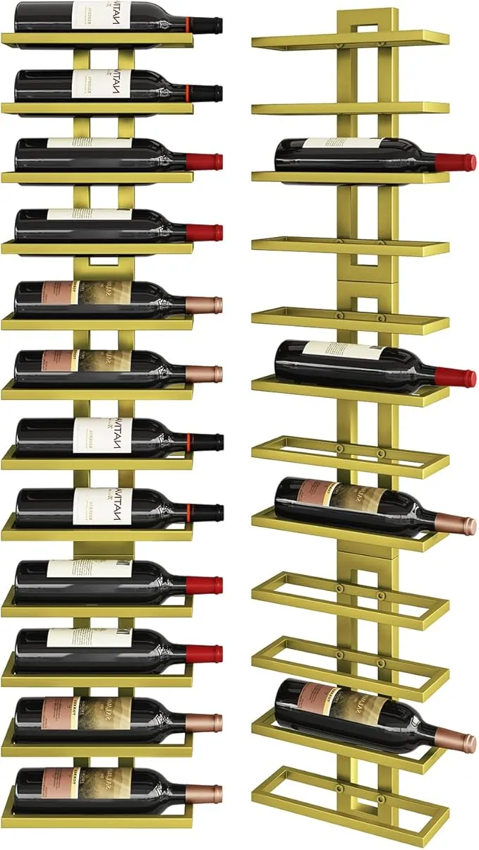 IBUYKE Botellero de Pared para 12 Botellas - Diseño Dorado Metálico