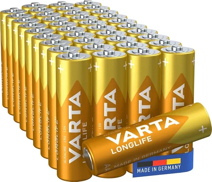 Pack 40 Pilas AA Alcalinas VARTA Longlife Power - Fabricadas en Alemania