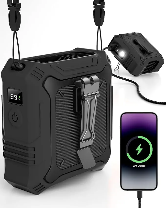 TUNISE Ventilador Portátil Clip 8000 mAh con Luz LED y Señal SOS
