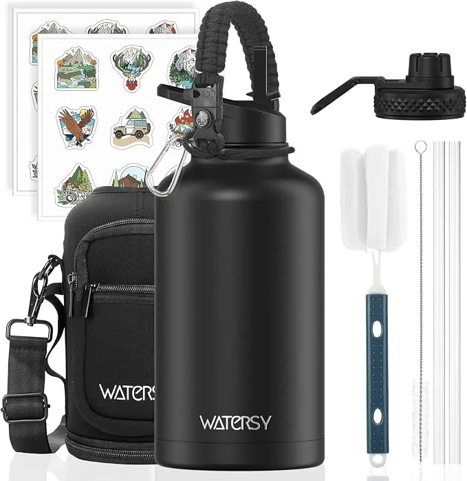 WATERSY Botella Térmica de Acero Inoxidable 2L con 2 Tapas y Aislamiento al Vacío