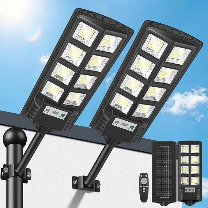 Lote 2 Farolas Solares Exteriores 600W con Sensor de Movimiento y Control Remoto