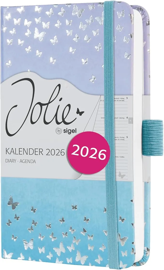 Agenda Semanal SIGEL Jolie 2026 A6 Butterfly Confetti Candy Tapa Dura