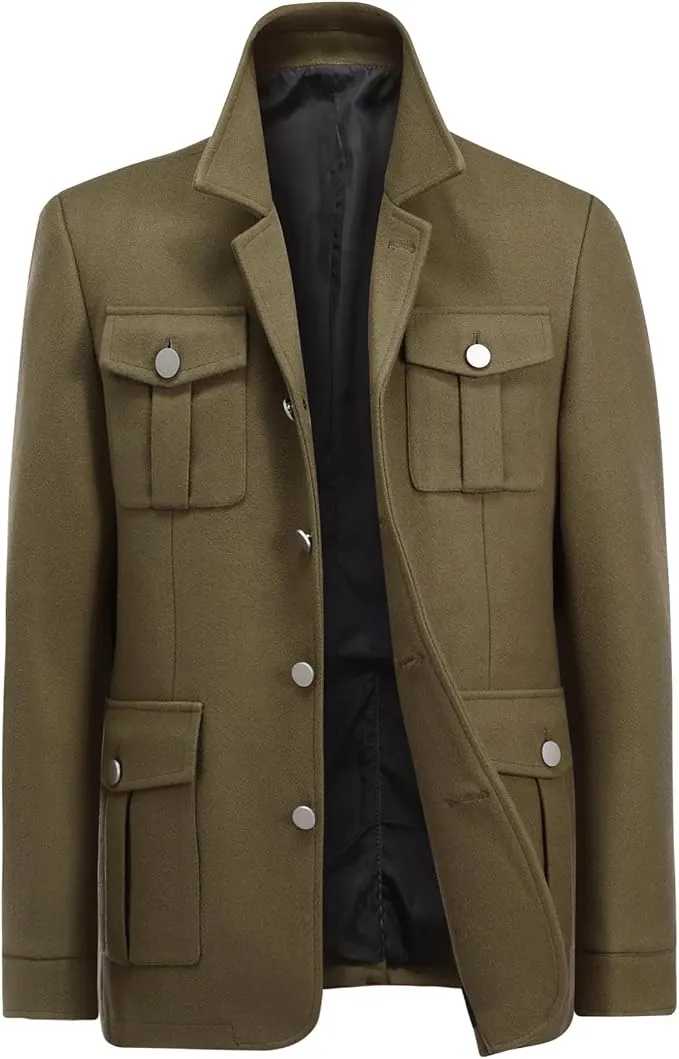 Allthemen Abrigo Corto de Lana para Hombre - Chaqueta Invierno Cálida y Resistente al Viento