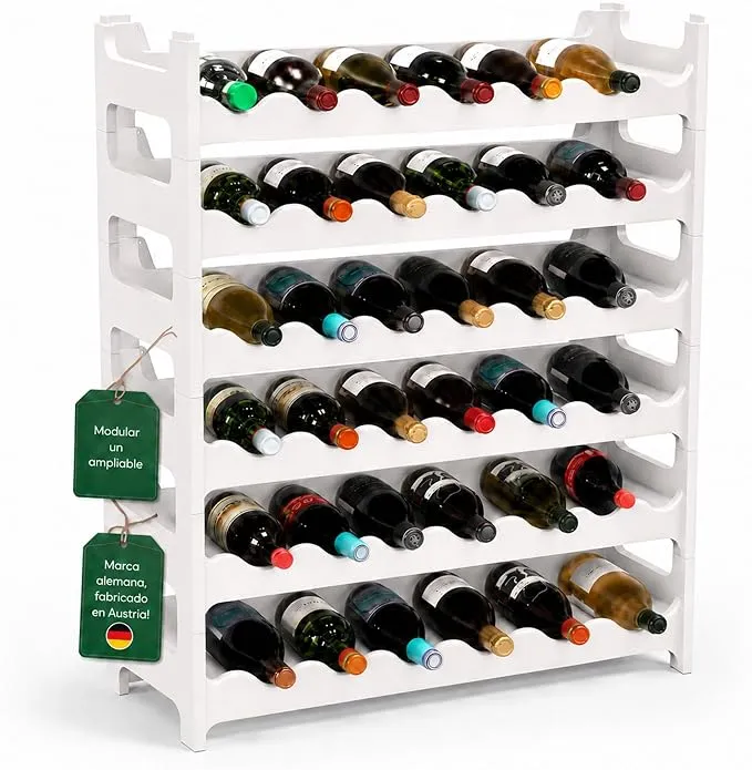 ARTECSIS® Botellero Modulable de Plástico para Vino - Estantería Expandible (36 Botellas, Blanco)